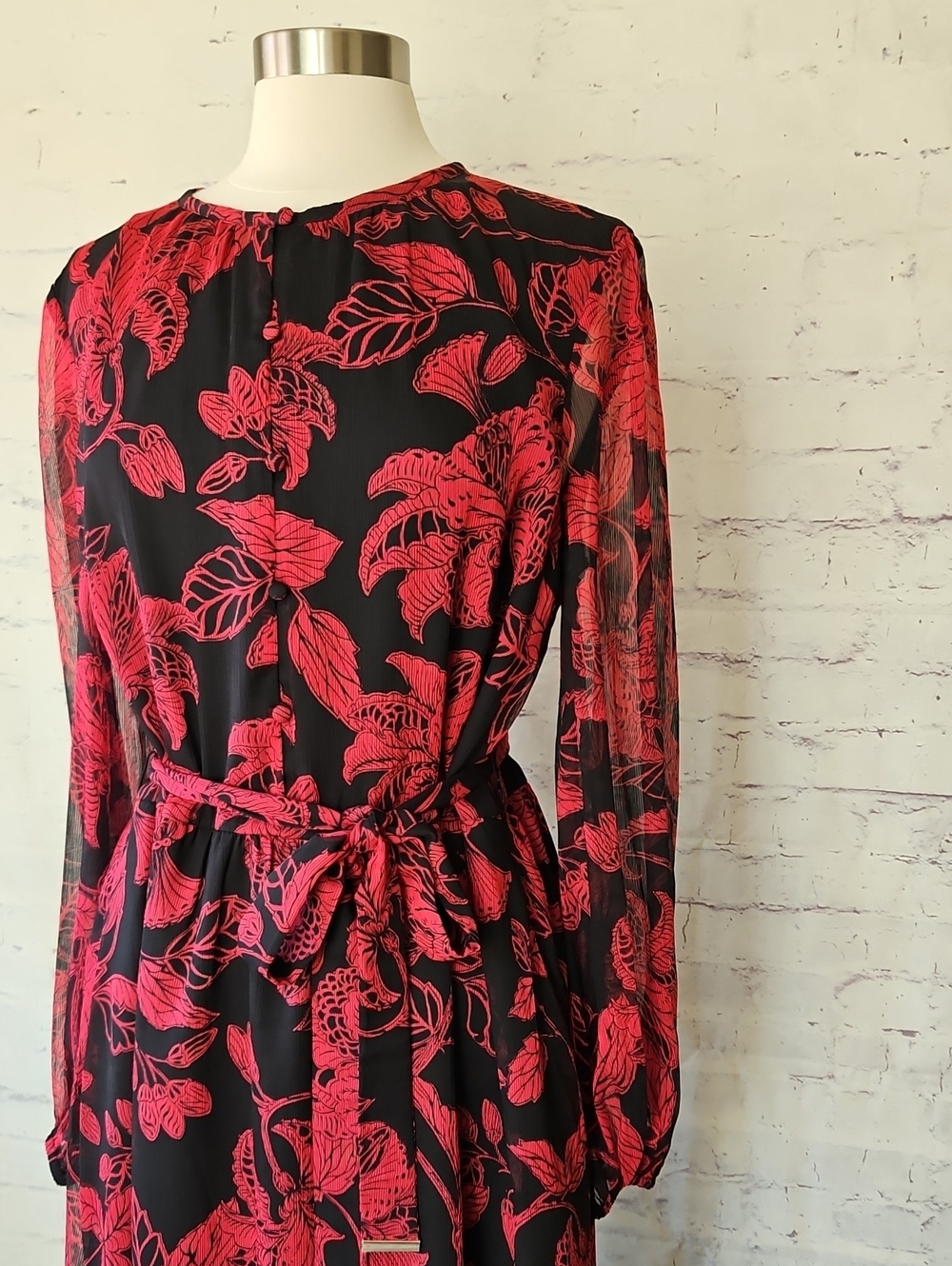 Ted Baker London Rococo Long Sleeve Midi Dress Black Red Floral Ted 4 US 10